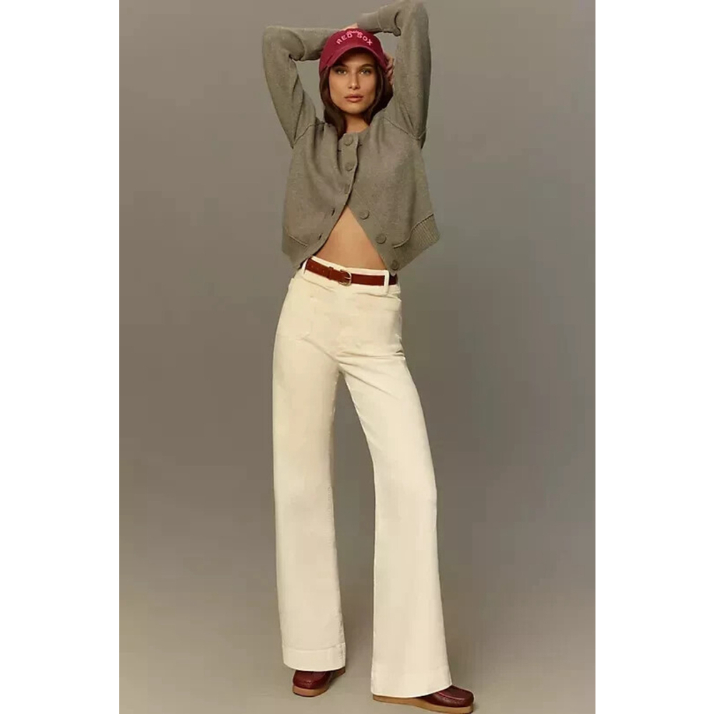 Maeve The Colette Full-Length Wide-Leg Pants Corduroy Edition Ivory 18W